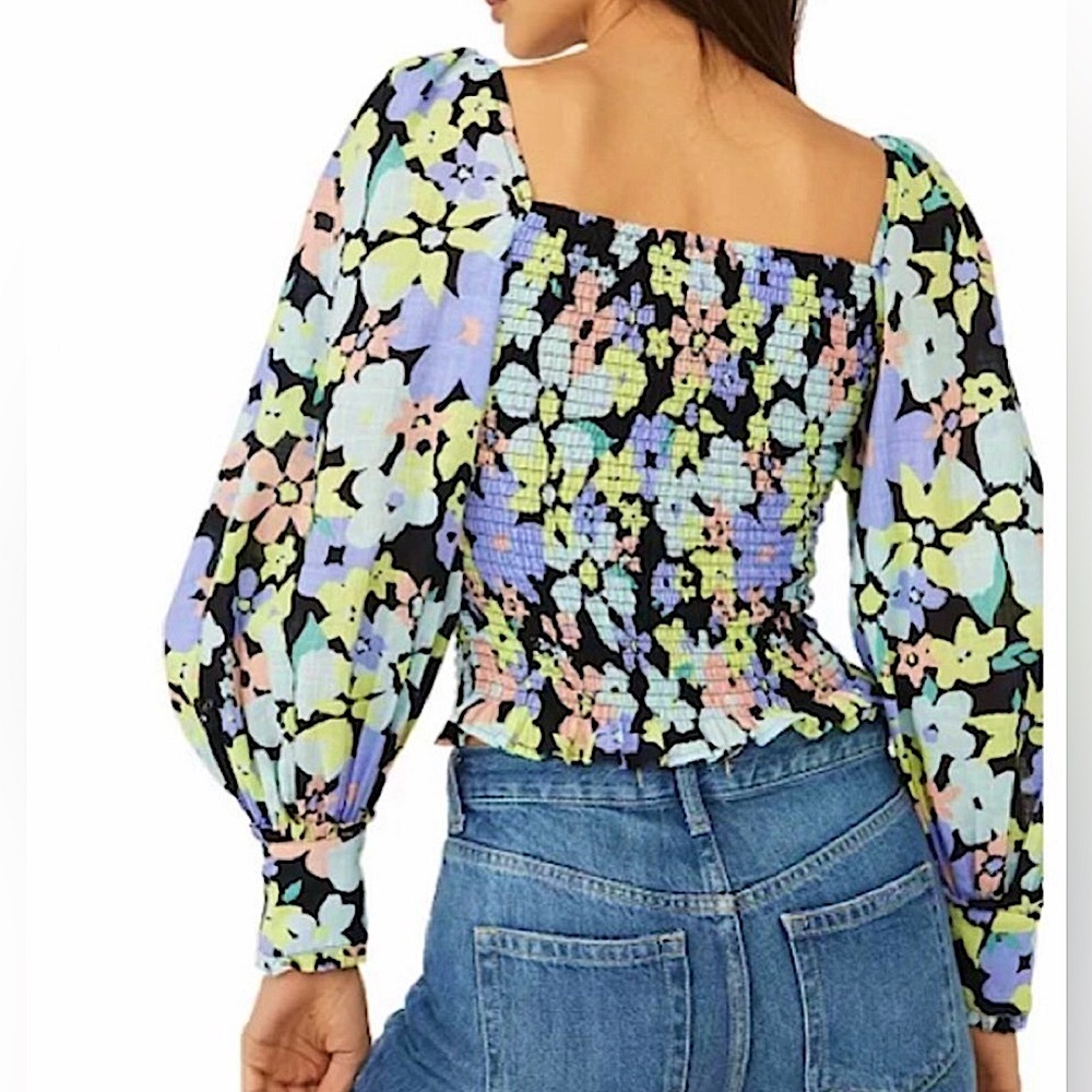 Free People Ariana Square Neck Smocked Top in Retro Floral Sz XS - Picture 7 of 12